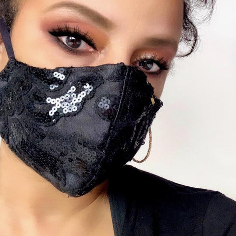 Black and White Floral Lace Face Mask Lined With 100% Cotton Washable Reusable Filter Pocket