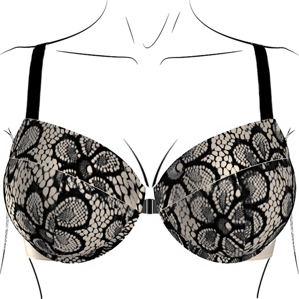 Priscilla Kai Tailor Bra Black & White Floral Lace Overlay