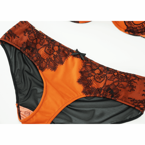 Cindi Diana Highwaisted Panties |  Mandarin Orange and Caramel  |  Bandage Straps | Lace