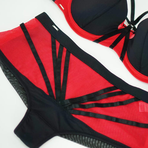 Julianna Swim Top | Red and Black | Bondage Straps