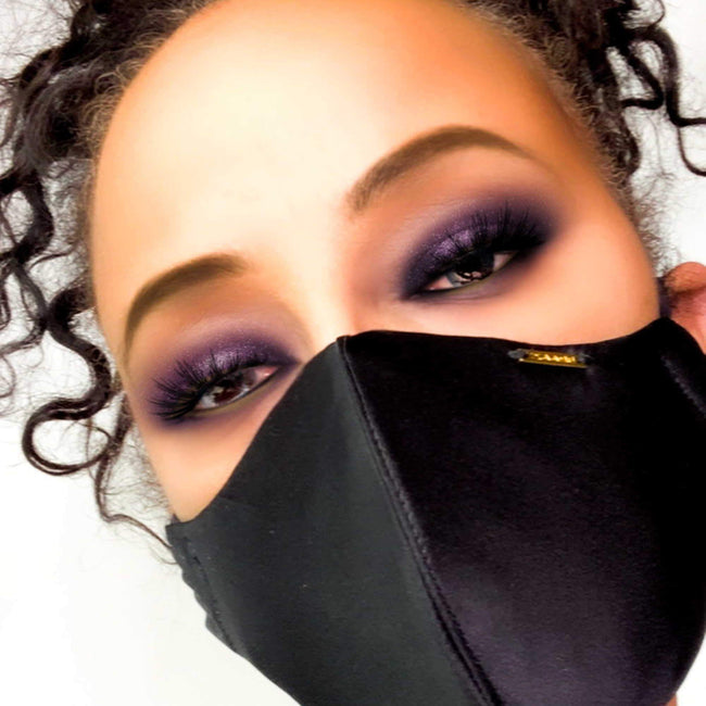 Black Silk Face Mask Lined With Cotton Filter Pocket Washable Reusable