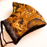 Golden Bronze Snakeskin Print Designer Face Mask Lined With Pocket Washable Reusable