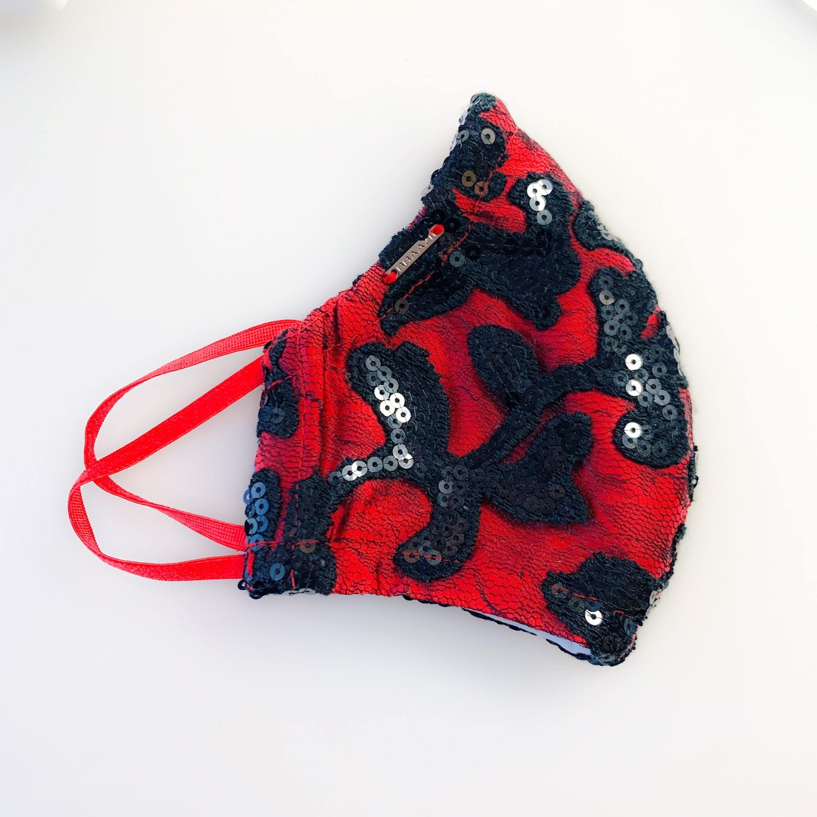 black and red sequin face mask