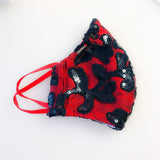 black and red sequin face mask