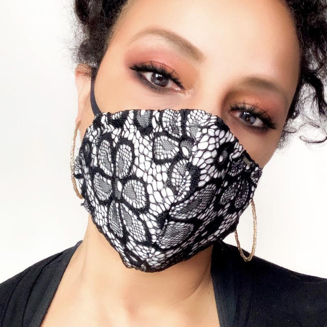 black and white lace face mask