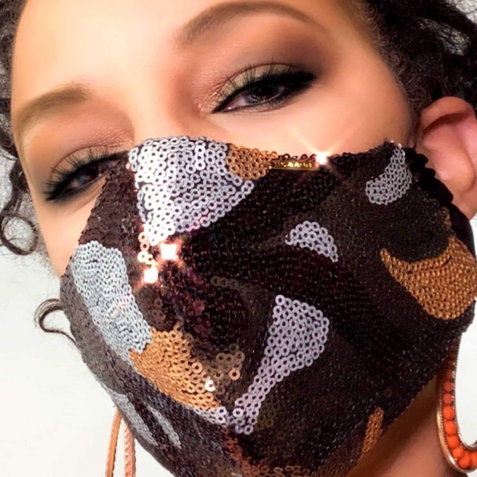 Camouflage Sequin Face Mask Lined With 100% Cotton Washable Reusable Filter Pocket