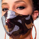 Camouflage Sequin Face Mask Lined With 100% Cotton Washable Reusable Filter Pocket