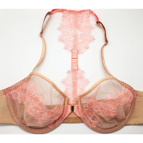 Amber Kai Tailor Unlined Bra with Printed Jersey & Lace Cups|  Purple  |  Racerback