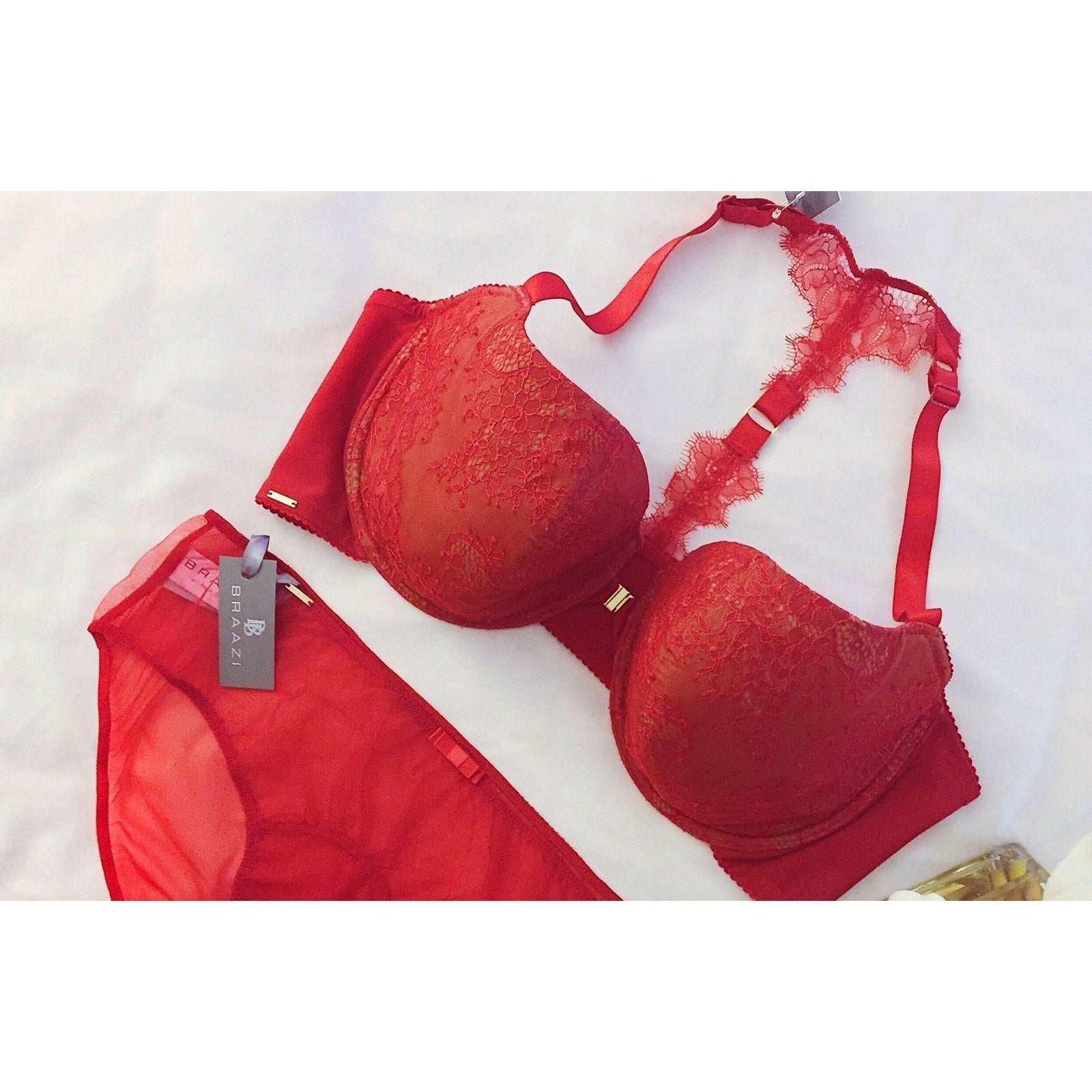 Amber Unlined Racer Bra with Lace Appliqued Cups