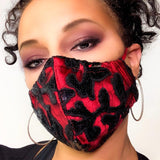 black and red sequin face mask