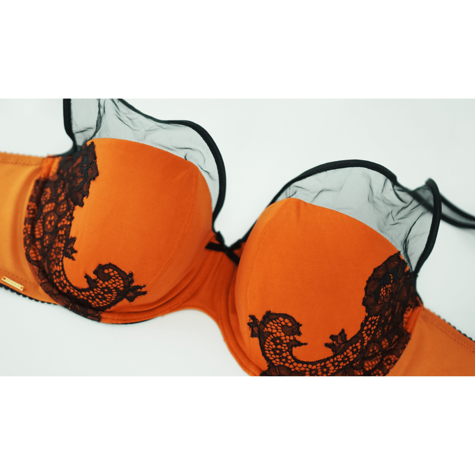 Isabelle Padded Bra with Lace Appliqued Cups Mandarin Orange  |  Black
