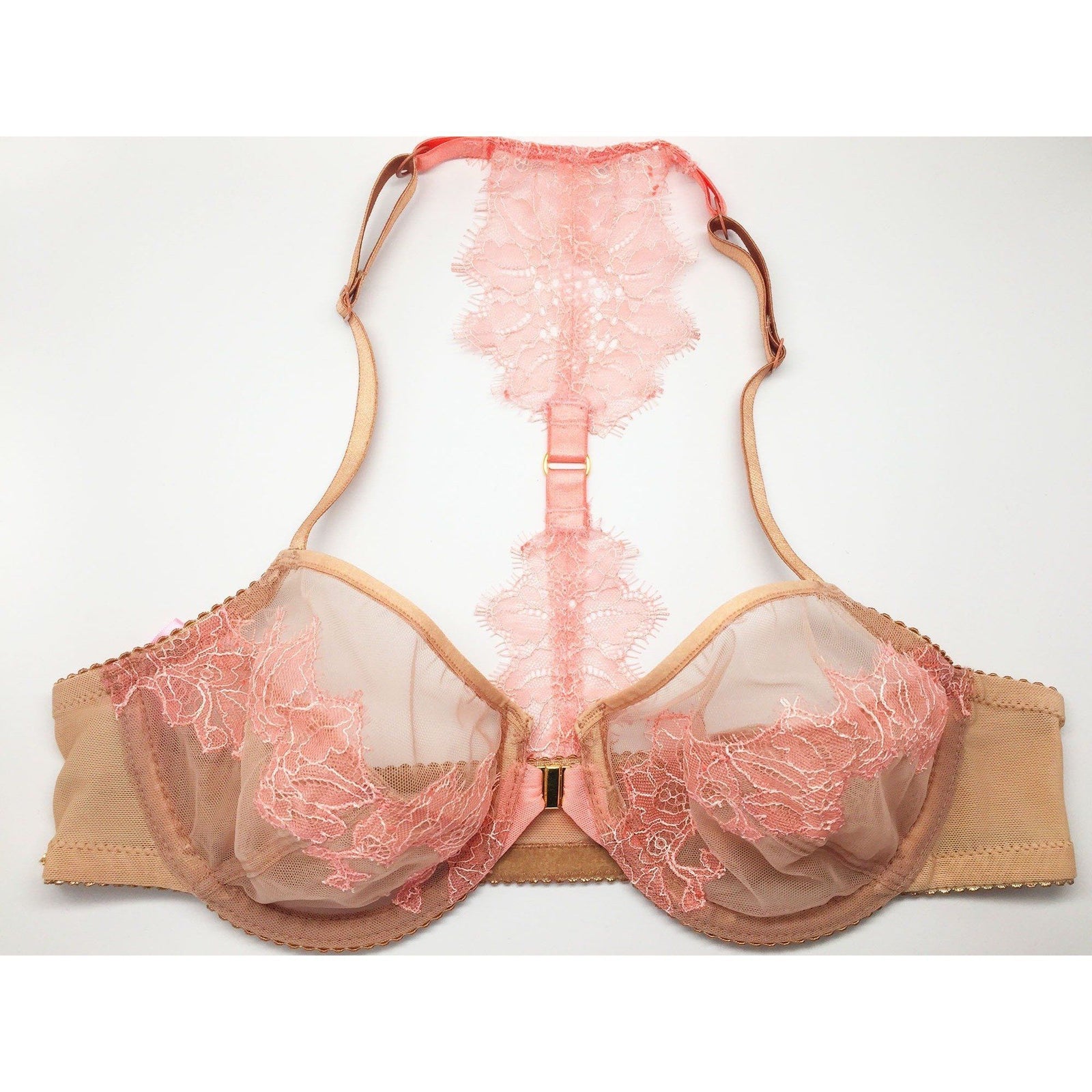 Lingerie Set - Amber Kai Allister Bra Lace Appliqued Cups & Meena Kay High-Waisted Hipster Nude/Salmon Rose