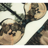 Lingerie Set - Amber Kai Allister With Lace Applique & Meena Kay Panties In Nude/Black