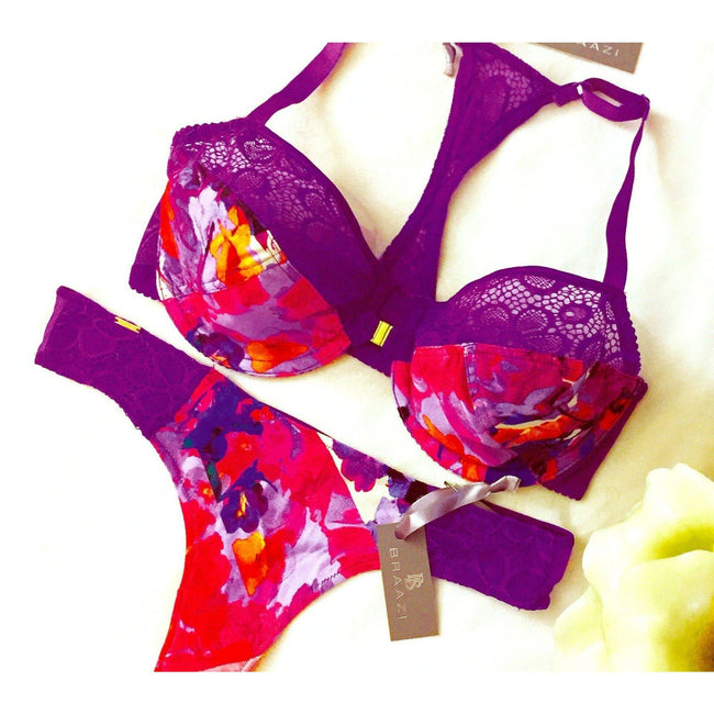 Lingerie Set - Amber Kai Tailor & Meena Saleem Thong Multi-colored Jersey In Rich Lylac