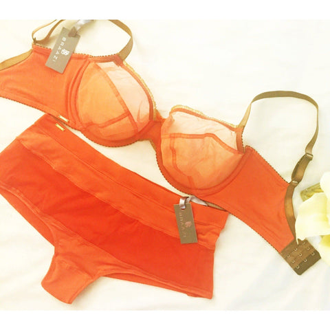 Isabelle Bra & Meena Hipster Panties in Mandarin Orange and Black