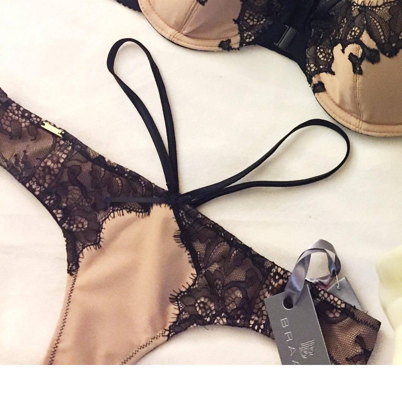 Lingerie Set - Julianna Kai Allister Bra Lace Applique & Mikayla Saleem Thong In Nude/Black With Bondage Straps