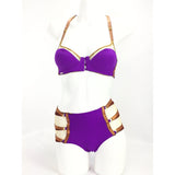 Lingerie Set - Julianna Lynn Bond Bra & Reesa Faye Highwaisted Pant In Purple With Bronze Bondage Straps