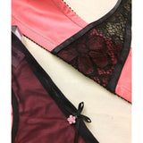 Lingerie Set - Priscilla Kai Tailor Bra_Mikayla Saleem Thong_Salmon Rose_Black_Floral Lace Overlay