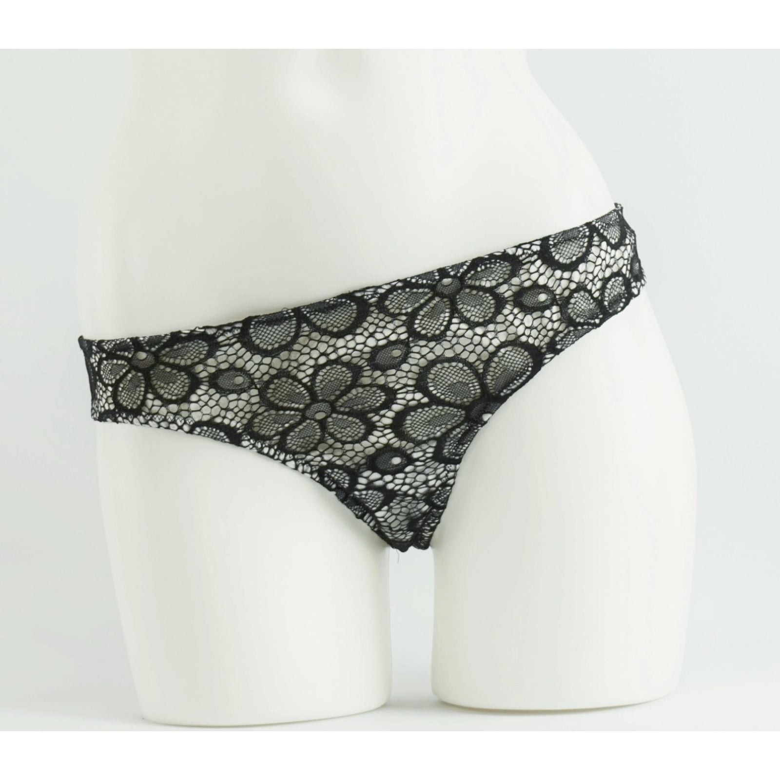Panties - Mikayla Saleem Thong In Black/White With Floral Lace Overlay
