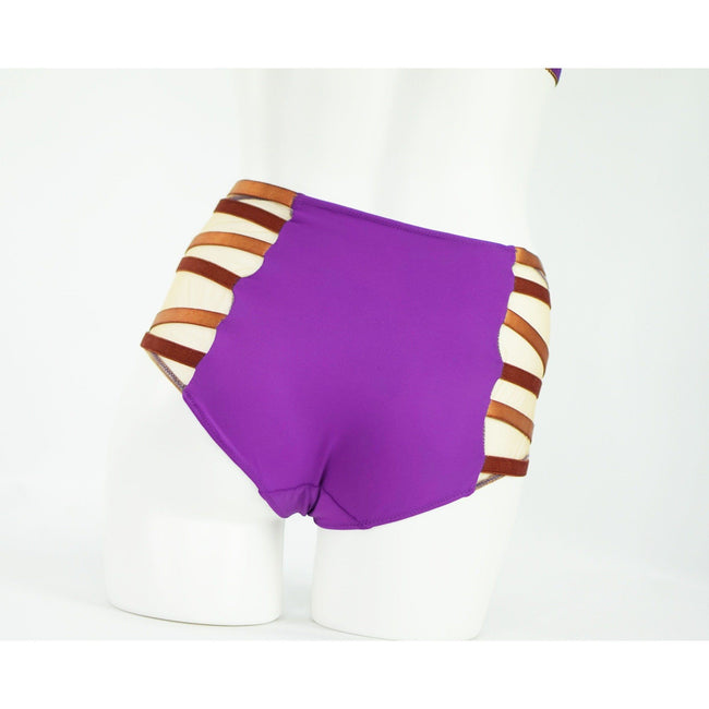 Panties - Reesa Faye Tribal Highwaisted Brief|  Purple And Bronze |  Bondage Straps