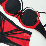 Julianna Swim Top | Red and Black | Bondage Straps