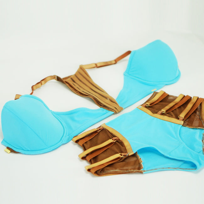 Turquoise Blue High Waisted Strappy Swim Bottom